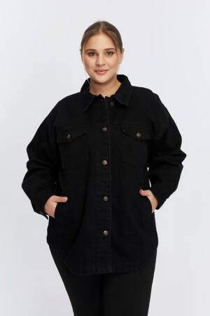 Büyük Beden Denim Ceket Siyah - 1