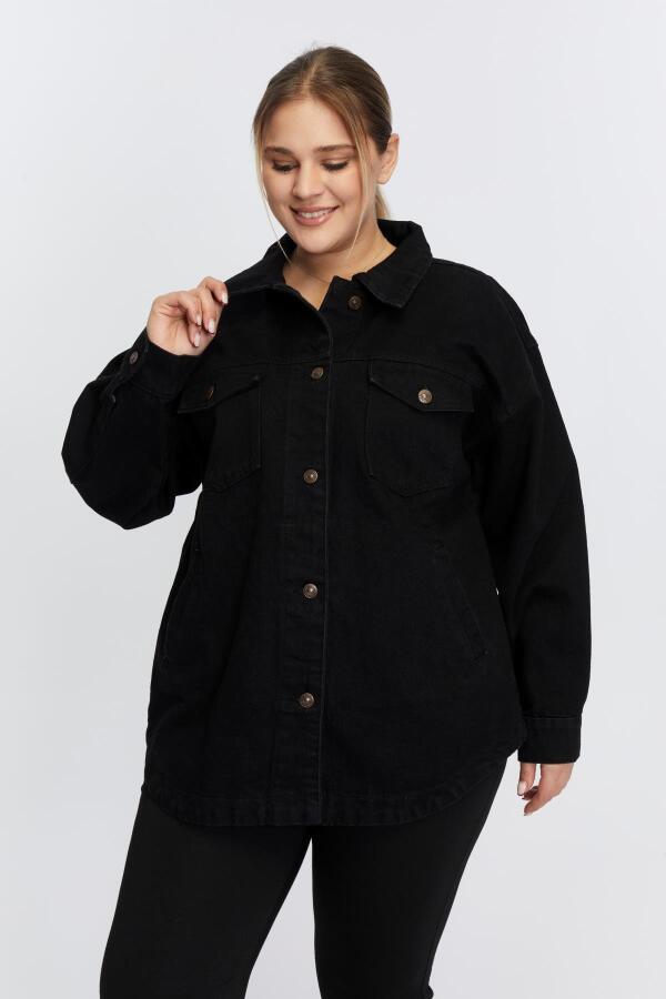 Büyük Beden Denim Ceket Siyah - 2