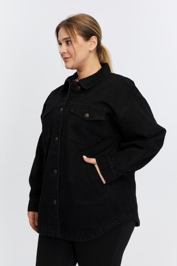 Büyük Beden Denim Ceket Siyah - 3