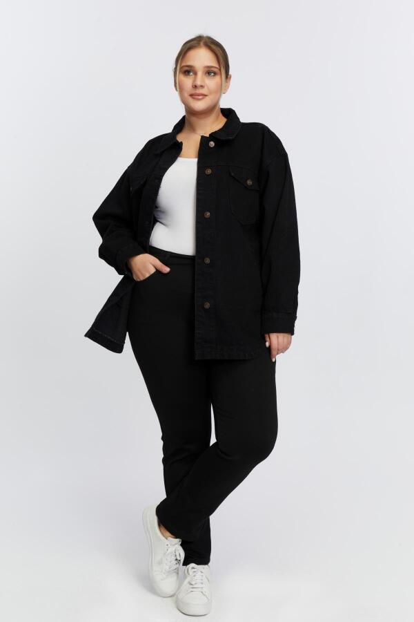 Büyük Beden Denim Ceket Siyah - 5