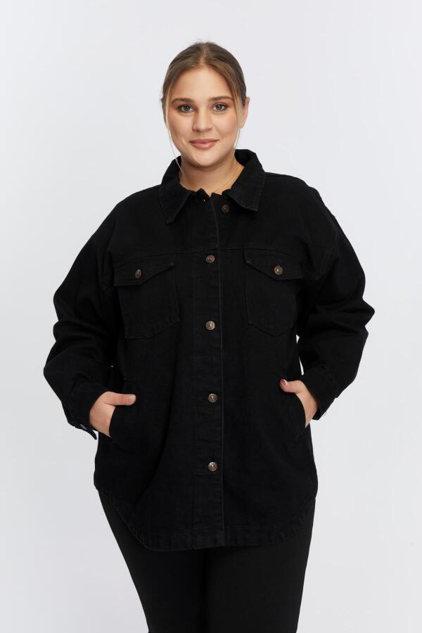 Büyük Beden Denim Ceket Siyah - 1