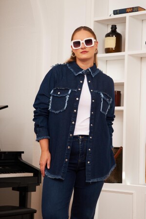 Büyük Beden Denim Gömlek Lacivert - 1