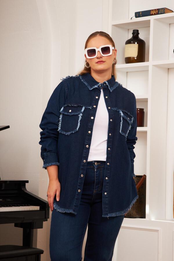Büyük Beden Denim Gömlek Lacivert - 1