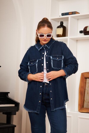 Büyük Beden Denim Gömlek Lacivert - 2