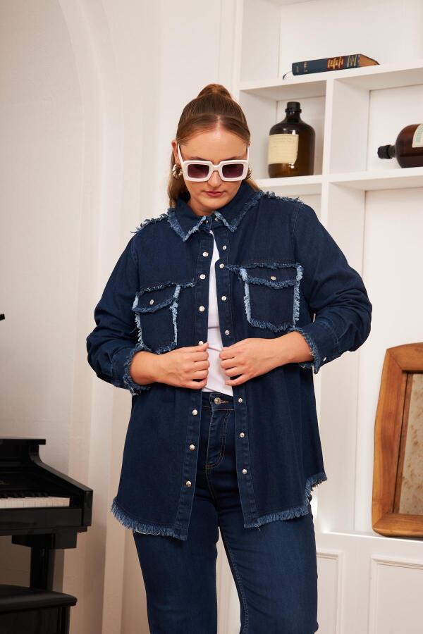 Büyük Beden Denim Gömlek Lacivert - 2