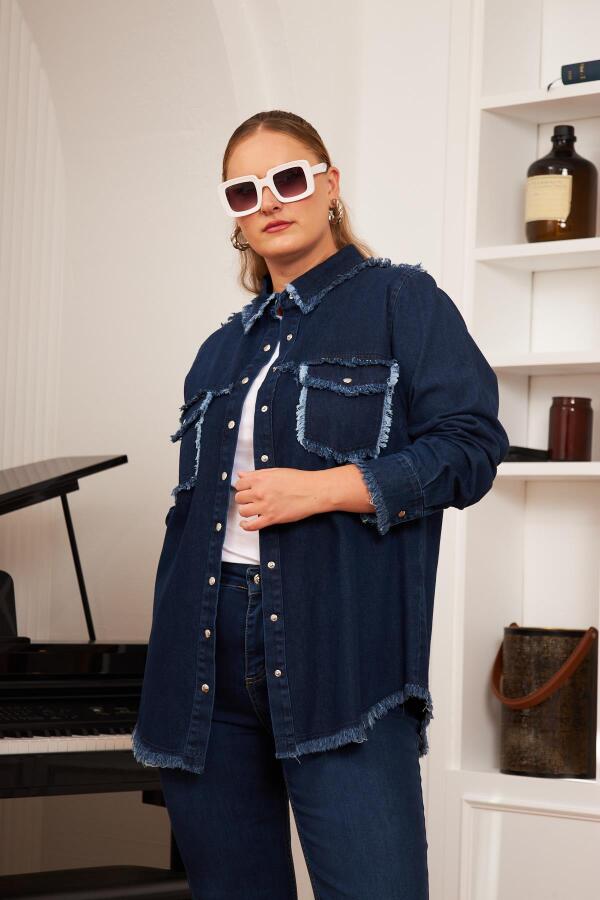 Büyük Beden Denim Gömlek Lacivert - 3