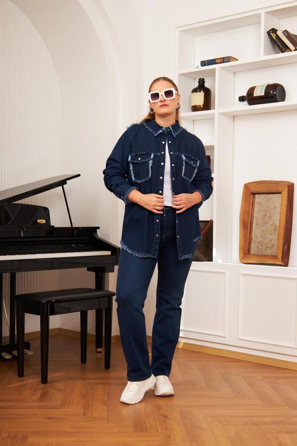 Büyük Beden Denim Gömlek Lacivert - 4