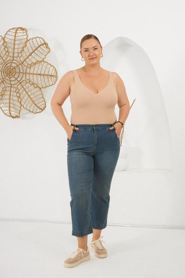 Büyük Beden Denim Pantolon Kim Mavi - 1