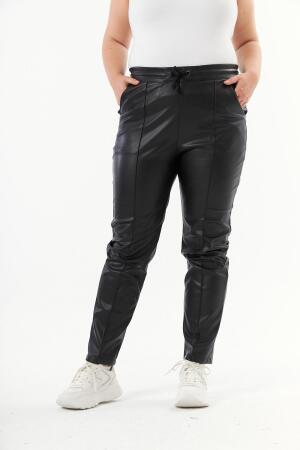 Büyük Beden Deri Pantolon Siyah - 1