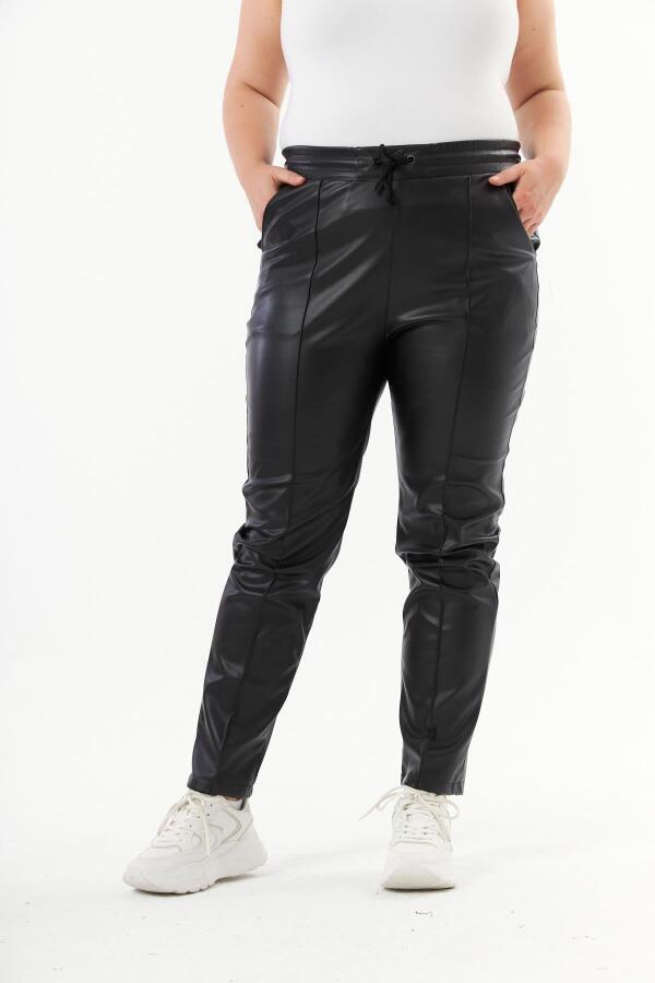 Büyük Beden Deri Pantolon Siyah - 1