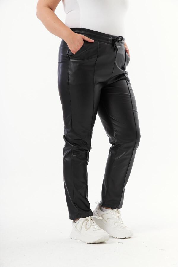 Büyük Beden Deri Pantolon Siyah - 2