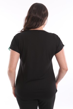 Trend42plus Büyük Beden Desenli Düşük Kol Basic Siyah Bluz - 6