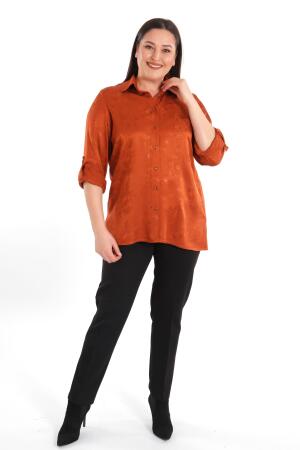 Angelino Büyük Beden Desenli Floş Viskoz Kiremit Gömlek - Angelino Moda