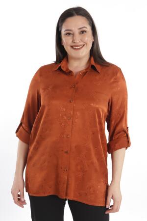 Angelino Büyük Beden Desenli Floş Viskoz Kiremit Gömlek - Angelino Moda (1)