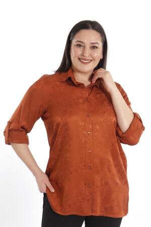 Angelino Büyük Beden Desenli Floş Viskoz Kiremit Gömlek - 5