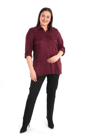 Angelino Büyük Beden Desenli Floş Viskoz Mürdüm Gömlek - Angelino Moda