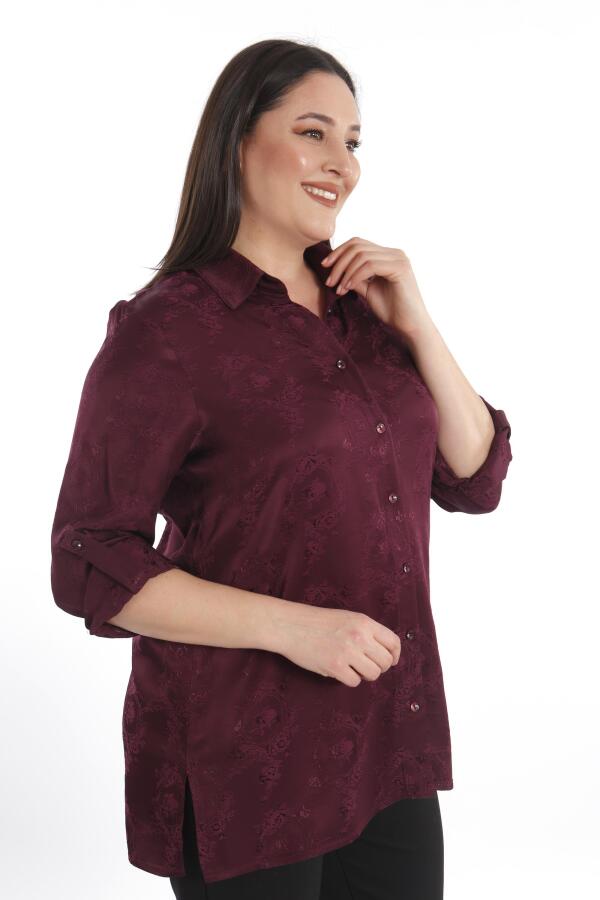 Angelino Büyük Beden Desenli Floş Viskoz Mürdüm Gömlek - 2