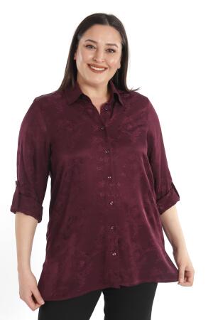 Angelino Büyük Beden Desenli Floş Viskoz Mürdüm Gömlek - 4