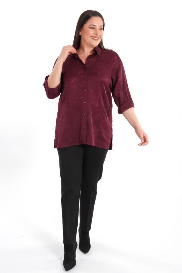 Angelino Büyük Beden Desenli Floş Viskoz Mürdüm Gömlek - 5