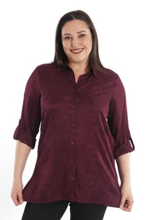 Angelino Büyük Beden Desenli Floş Viskoz Mürdüm Gömlek - 6