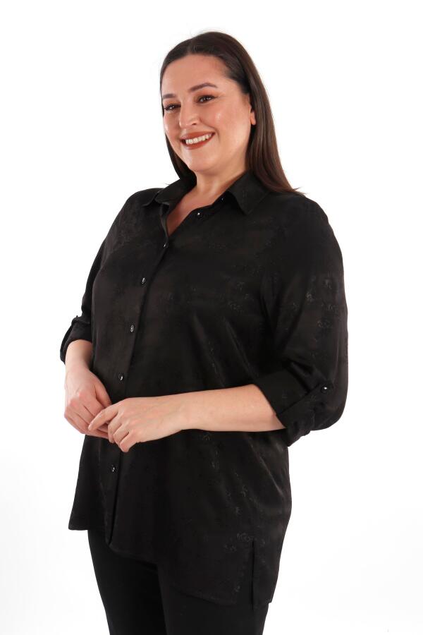 Angelino Büyük Beden Desenli Floş Viskoz Siyah Gömlek - 2