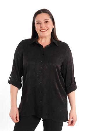 Angelino Büyük Beden Desenli Floş Viskoz Siyah Gömlek - 4