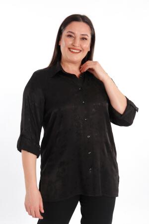 Angelino Büyük Beden Desenli Floş Viskoz Siyah Gömlek - 5