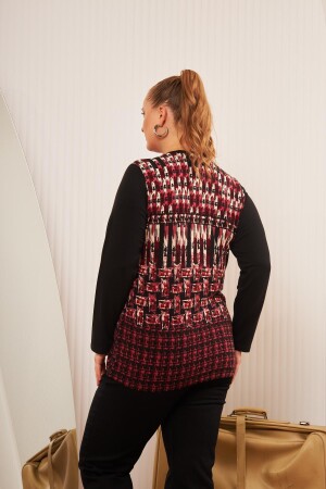 Büyük Beden Desenli Triko Bluz Bordo - 6