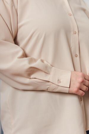 Büyük Beden Dökümlü Uzun Kol Gömlek Krem - 3