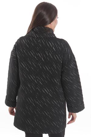 Büyük Beden Dökümlü Yaka Simli ve Cep detaylı Yarım Fermuar Gümüş Ceket - 6