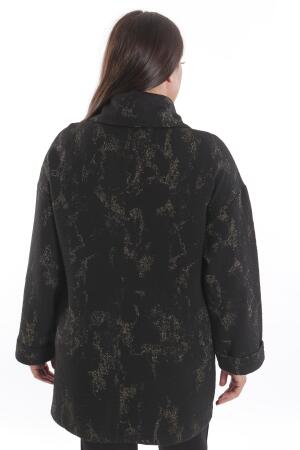 Büyük Beden Dökümlü Yaka Simli ve Cep detaylı Yarım Fermuar Siyah Ceket - 8