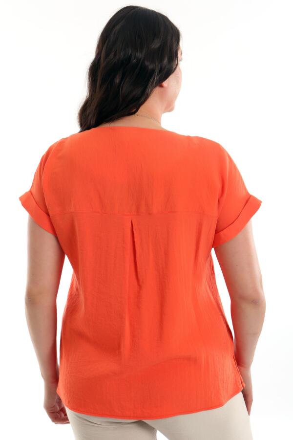 Büyük Beden Düşük kol Basic Oranj Bluz - 5