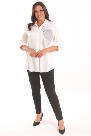Angelino Büyük Beden Ekru Taş Baskılı Dokuma Gömlek - Angelino Moda (1)
