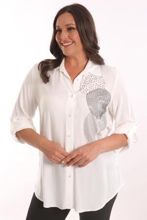 Angelino Büyük Beden Ekru Taş Baskılı Dokuma Gömlek - 3