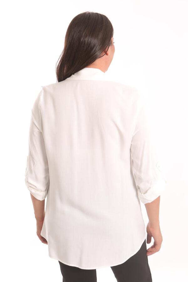 Angelino Büyük Beden Ekru Taş Baskılı Dokuma Gömlek - 6
