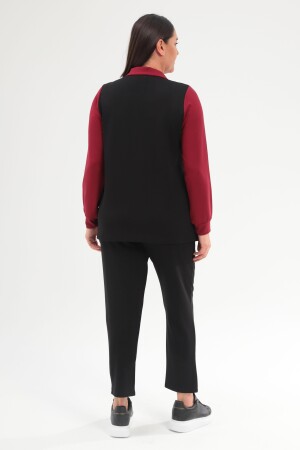 Trend42plus Büyük Beden Fermuarlı Sweatshirt Pantolon Bordo Takım - 5