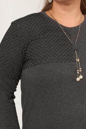 Büyük Beden File ve Kolye Detay Bluz Antrasit - RMG (1)