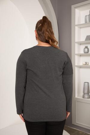 Büyük Beden File ve Kolye Detay Bluz Antrasit - 5