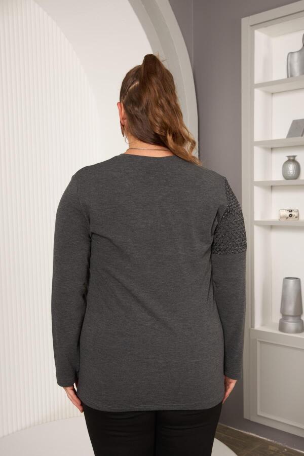 Büyük Beden File ve Kolye Detay Bluz Antrasit - 5