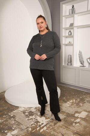 Büyük Beden File ve Kolye Detay Bluz Antrasit - 6