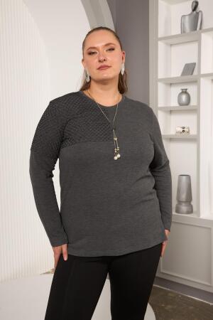 Büyük Beden File ve Kolye Detay Bluz Antrasit - 1