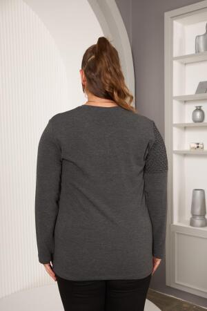 Büyük Beden File ve Kolye Detay Bluz Antrasit - 5