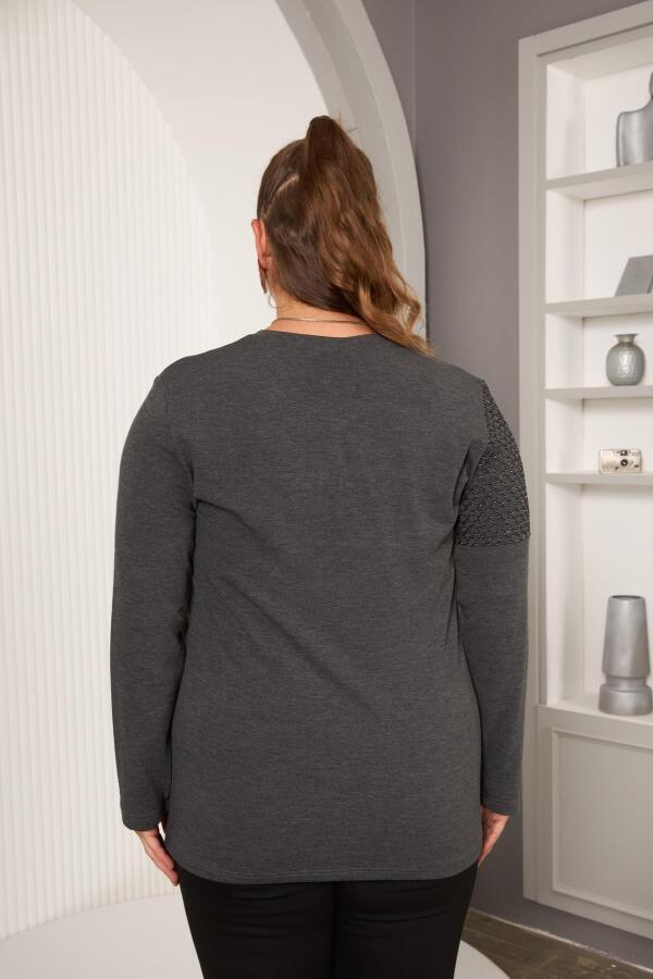 Büyük Beden File ve Kolye Detay Bluz Antrasit - 5