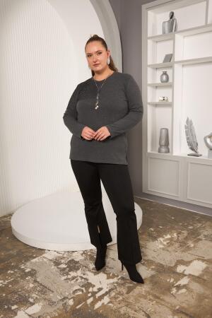 Büyük Beden File ve Kolye Detay Bluz Antrasit - 6