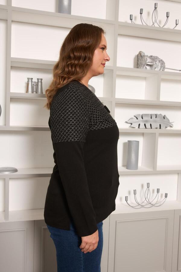 Büyük Beden File ve Kolye Detay Bluz Siyah - 4