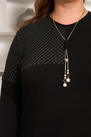 Büyük Beden File ve Kolye Detay Bluz Siyah - 2