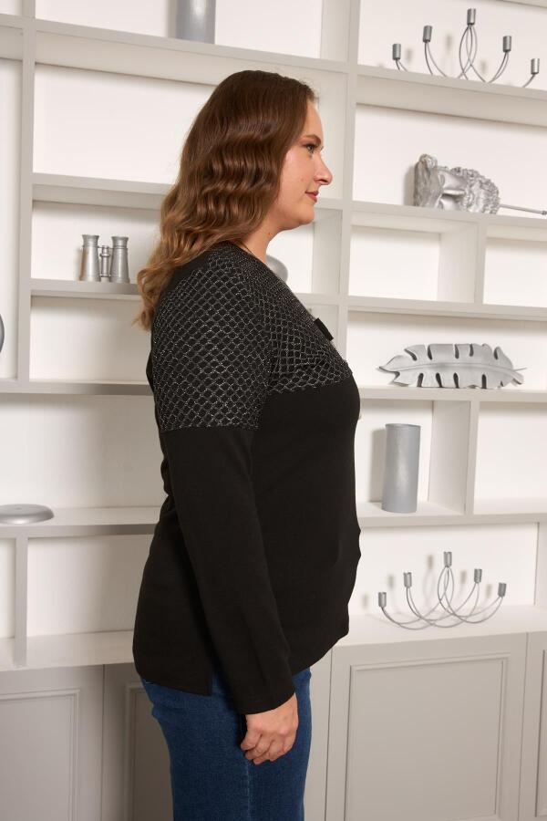 Büyük Beden File ve Kolye Detay Bluz Siyah - 4