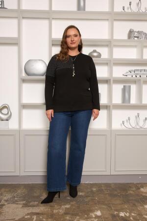 Büyük Beden File ve Kolye Detay Bluz Siyah - 6