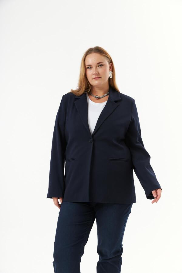 Büyük Beden Fileto Cep Astarlı Ceket Lacivert - 1