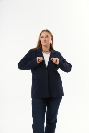 Büyük Beden Fileto Cep Astarlı Ceket Lacivert - RMG (1)